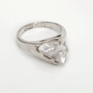 Camille Lucie Sparkly Clear Asymmetrical Freeform Crystal Silver Tone Ring Sz. 7